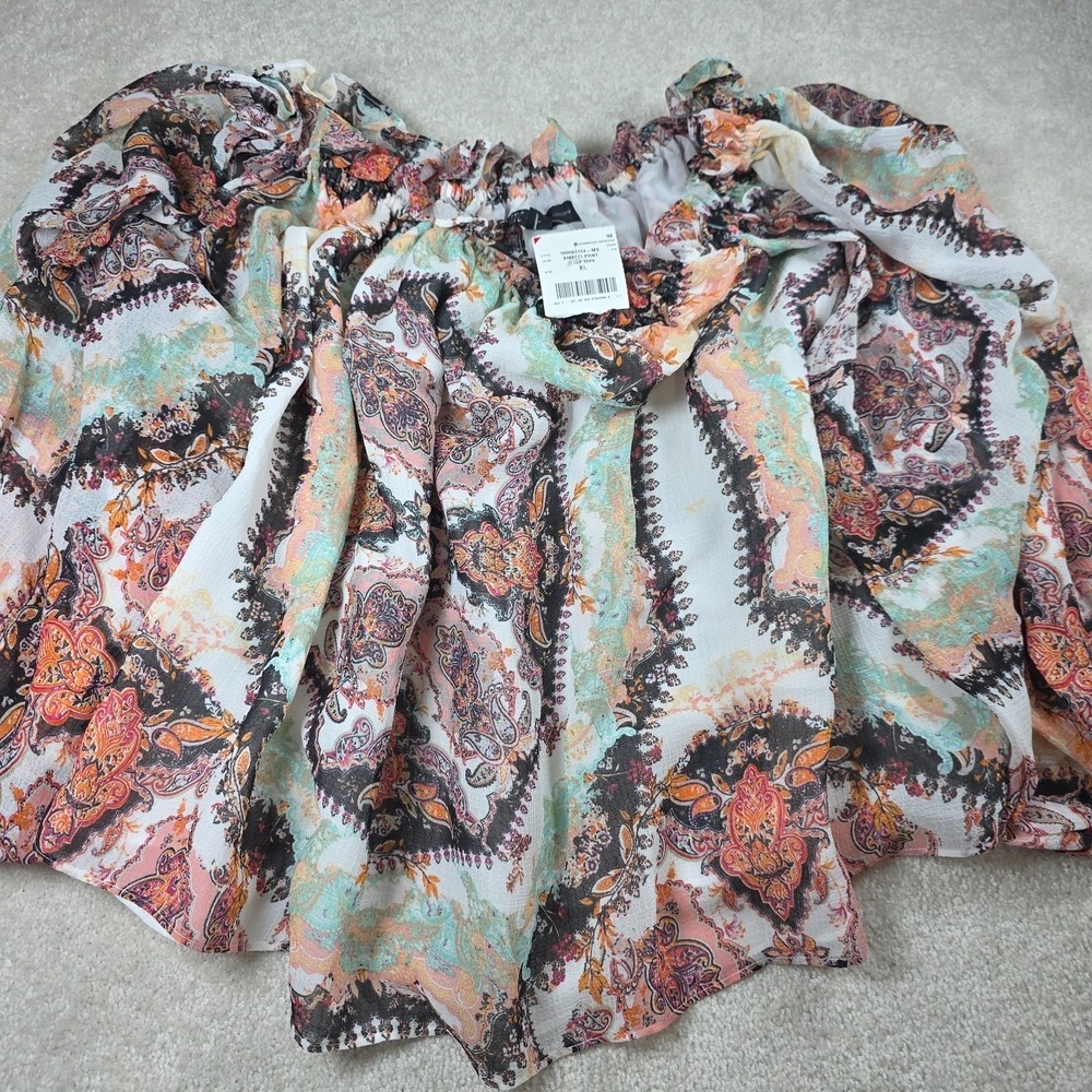 INC International Concepts Top Womens XL White Orange Off Shoulder Amalfi Print